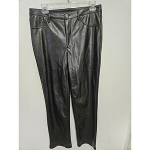 Joie Black Vegan Leather Straight Leg Pants JE1000 Size 6 High Rise Faux Leather